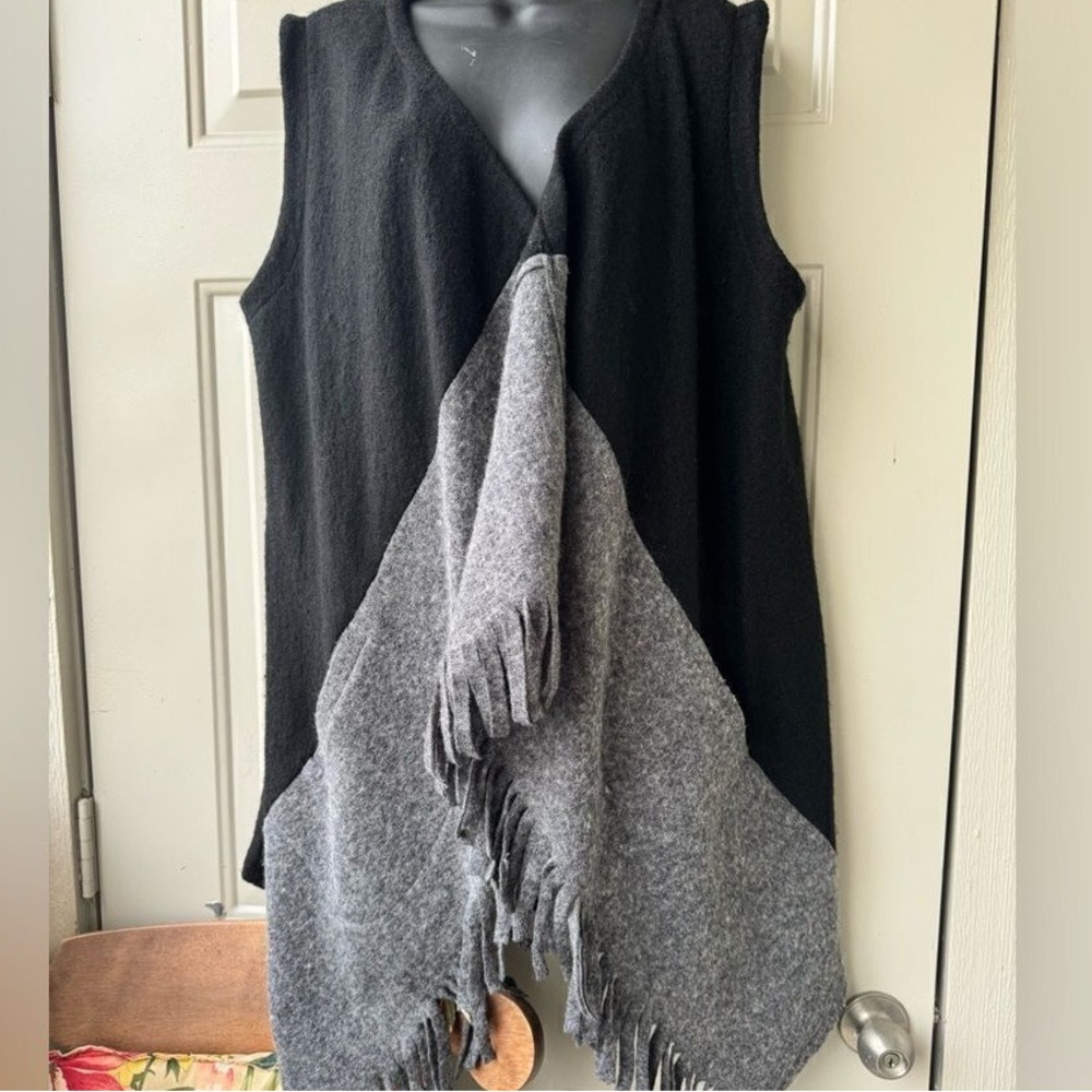 Black and Gray Fringe Vest